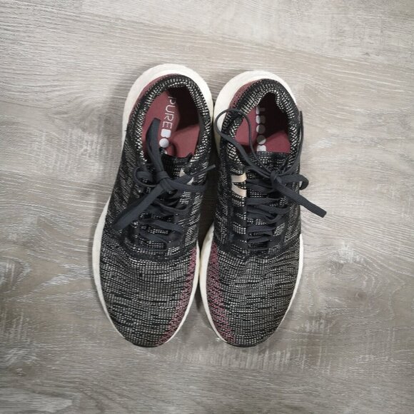 Adidas Pure Boost Ladies Size 9 Black White Red Lightweight Sneakers - Picture 3 of 8